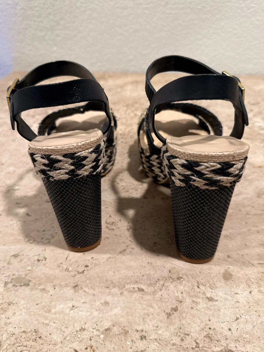 DOLCE VITA Cale-937 Black and Natural Woven Platform Sandal with Ankle Strap